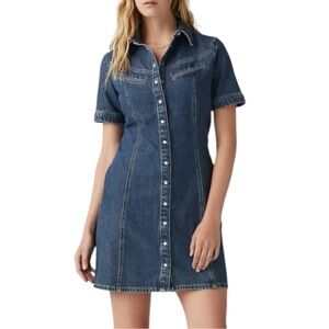 Levi’s Renoa Denim Mini Shirt Dress Womens Size M Western‎ Vibe Y2K Pearl Snap